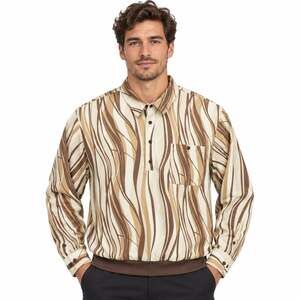 Irvine Park Shirt Mens XL Brown Off White Wave Line Pocket Pullover
